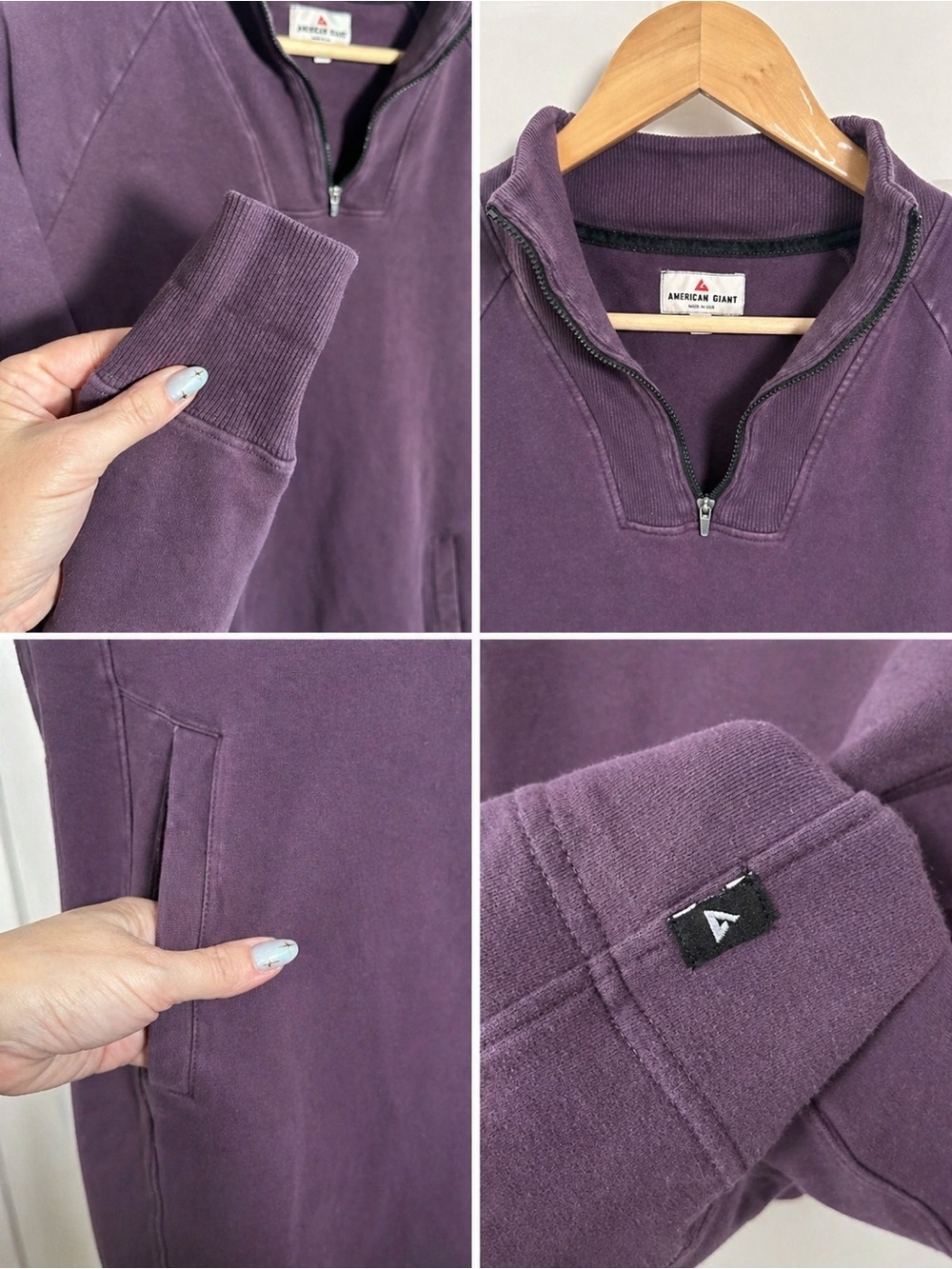 American Giant Womens Large Quarter Zip Tunic Sweatshirt Plum Purple Cotton USA - Picture 3 of 4